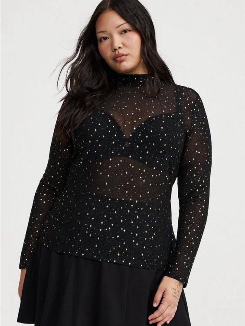 TORRID Black Sheer Celestial Mock Neck Top